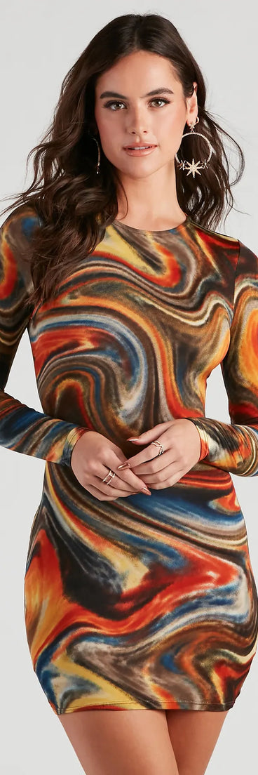 Swirl Of Splash Crew Mini Dress