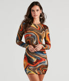 Swirl Of Splash Crew Mini Dress