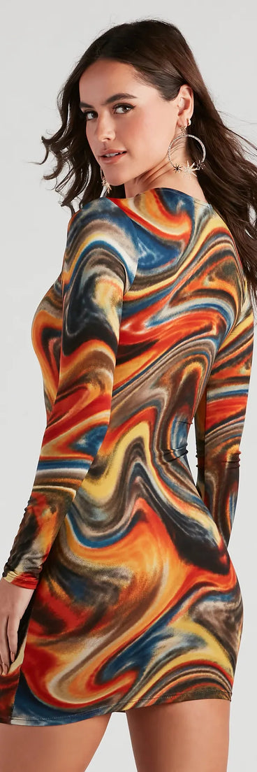 Swirl Of Splash Crew Mini Dress