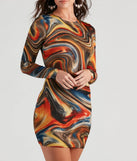 Swirl Of Splash Crew Mini Dress