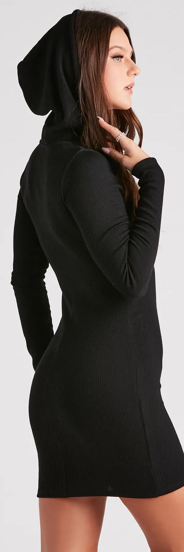 Revamp your 2025 wardrobe with this chic addition, the Cute And Casual Knit Hoodie Dress in black, perfect for elevating your style in the new year.