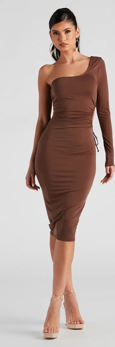 Draw Attention One-Shoulder Midi Dress