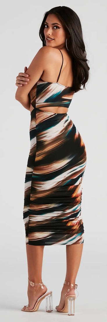 Head-Turning Chic Marble Print Midi Dress