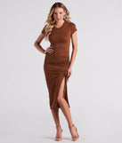 On The Go Crew Neck Slit Midi Dress