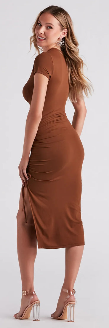 On The Go Crew Neck Slit Midi Dress