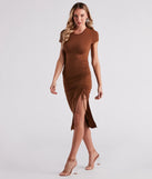 On The Go Crew Neck Slit Midi Dress