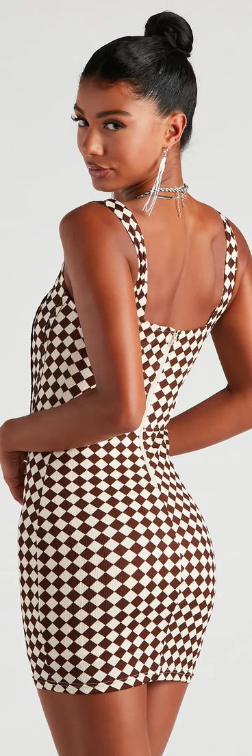 Play The Game Checker Mini Dress