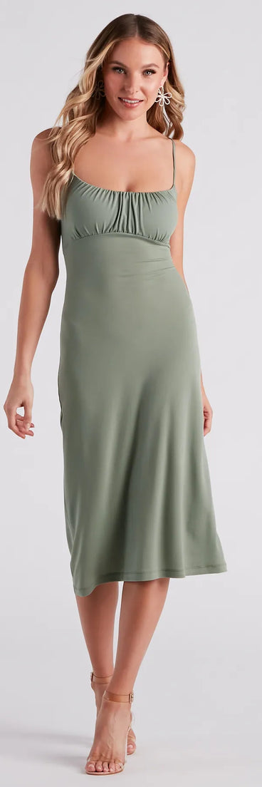 Pretty Deets Crepe Lace-Up Midi Dress