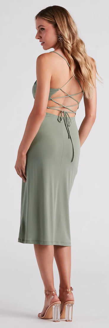 Pretty Deets Crepe Lace-Up Midi Dress