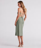 Pretty Deets Crepe Lace-Up Midi Dress