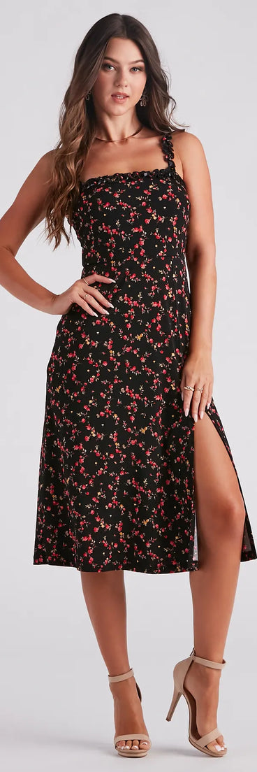 So In Love Floral A-Line Midi Dress