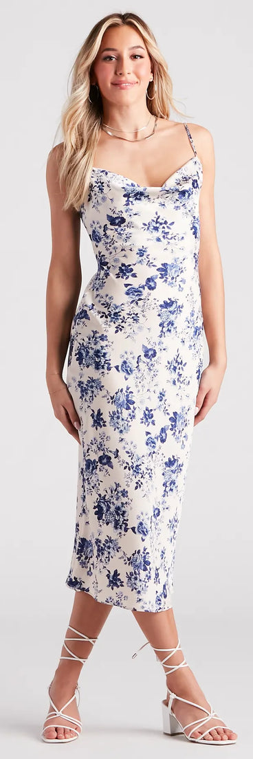 Infatuated Floral Satin Midi Dress