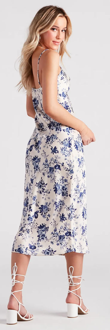 Infatuated Floral Satin Midi Dress