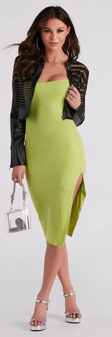 Basic Essential Ribbed Knit Midi Dress