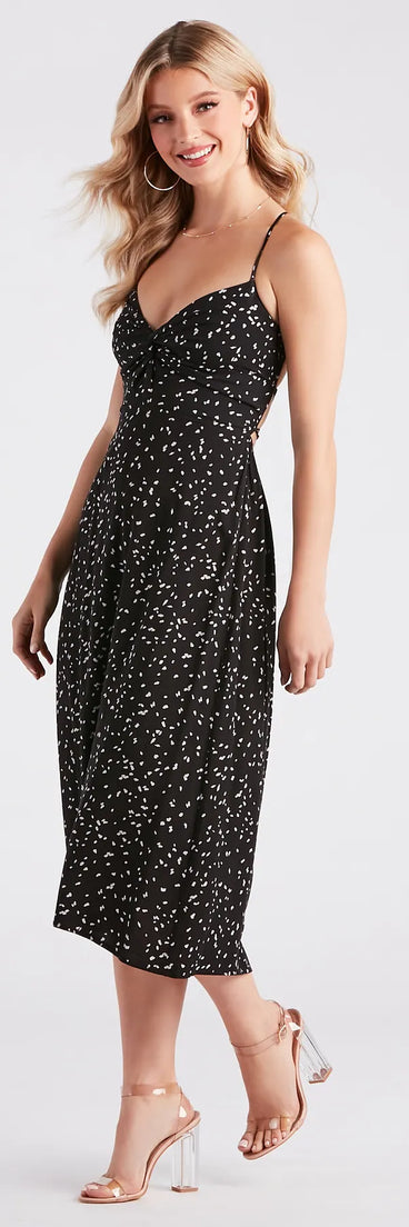 Just Spotted Leopard Lace-Up Midi Dress