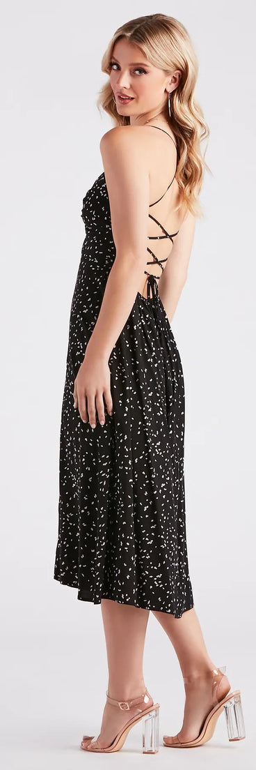 Just Spotted Leopard Lace-Up Midi Dress