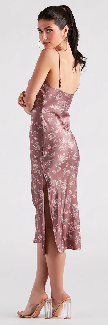 Dreamy In Floral Satin Midi Dress