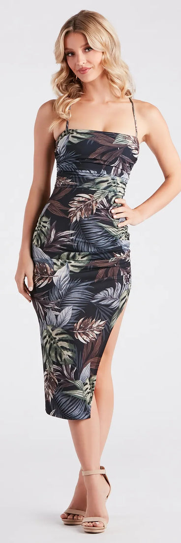 Gorgeous Getaway Tropical Print Midi Dress