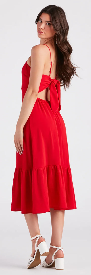 Endless Sunshine Linen Tie-Back Midi Dress