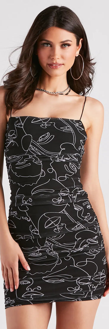 Show Face Abstract Print Mini Dress