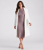 Make a bold statement in the Cozy Love Mock Neck Midi Dress in rose, the perfect summer dress for weddings, cocktail hours, nights out, and/or seasonal celebrations.