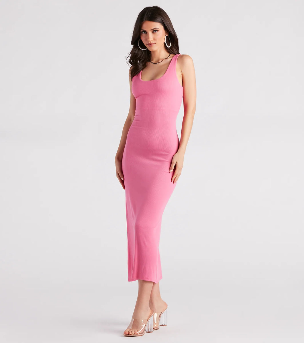 Effortless Styling Ribbed Knit Midi Dress & Windsor