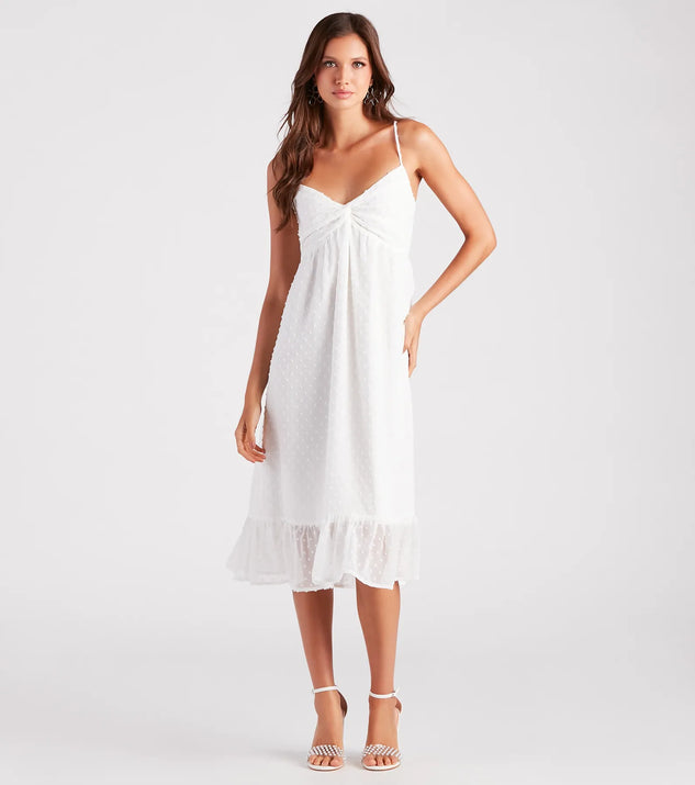 Girls Flutter Sundress - Halter Neck Swiss Dot Chiffon Dress With Flared Skirt