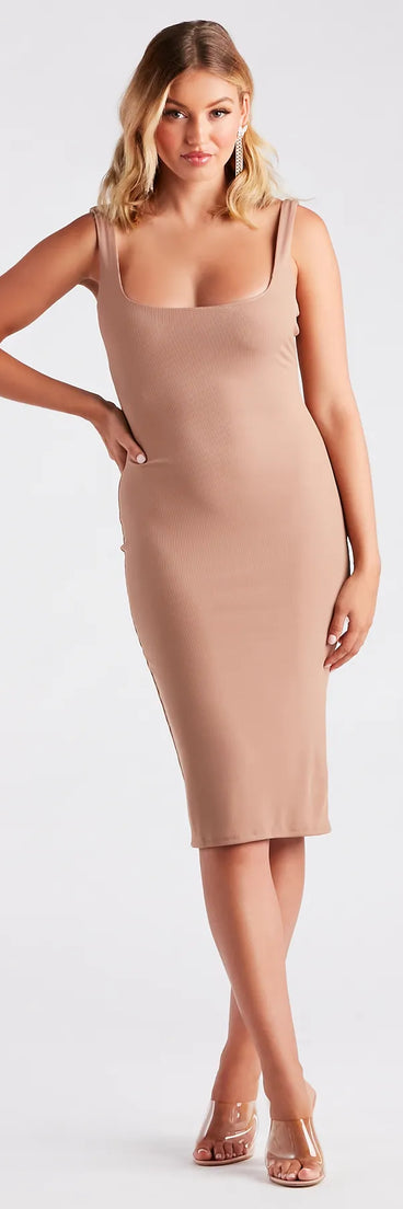 Casually Stylish Ribbed Knit Midi Dress