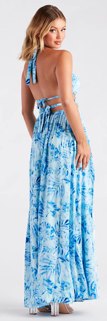 Miami Mood Tropical Print Cutout Maxi Dress