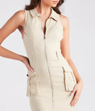 Whether you're headed to brunch or running errands, the All The Attention Collared Cargo Mini Dress in natural delivers effortless style in a breathable, go-to casual dress.