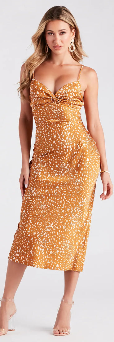 Fierce And Fine Satin Leopard Midi Dress