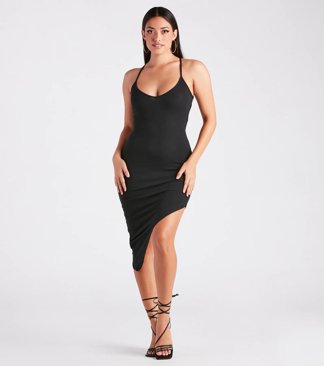 Strappy And Stunning Rib Knit Midi Dress & Windsor