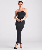 Make a statement in the Casually Chic Smooth Knit Fitted Maxi Dress, a black bodycon dresses that blends unique design details with a tight silhouette for a head-turning holiday or New Year's eve dress.