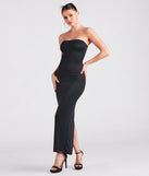 Make a statement in the Casually Chic Smooth Knit Fitted Maxi Dress, a black bodycon dresses that blends unique design details with a tight silhouette for a head-turning holiday or New Year's eve dress.