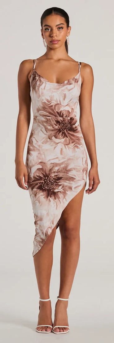 Island Neutrals Halter Strappy Tropical Midi Dress