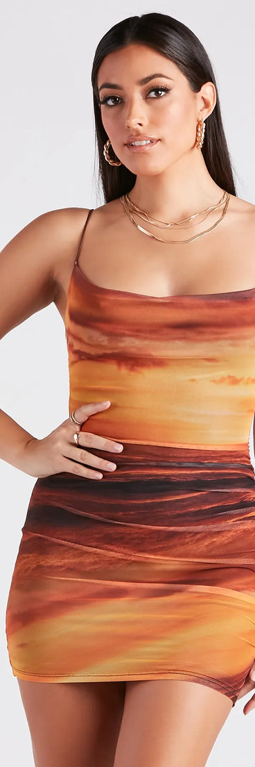 Sunset Chaser Cowl Neck Mini Dress