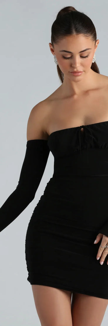 Make It Sexy Off-The-Shoulder Mini Dress, a trendy black mini dress featuring modern details and a fresh seasonal hue, perfect for creating chic 2025 looks.