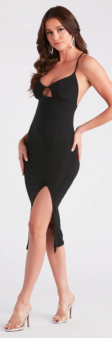 Invite Accepted Keyhole Slit Midi Dress