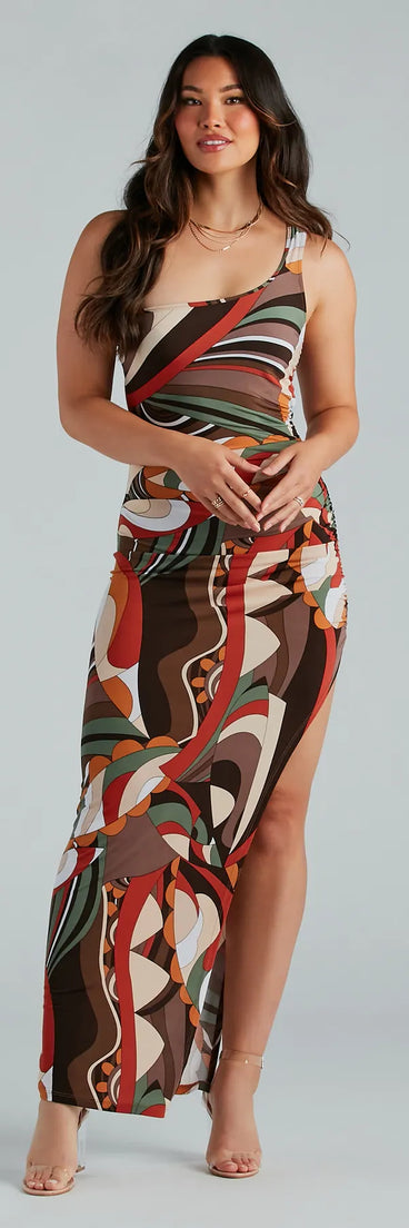 Artsy Dreamer One Shoulder Abstract Maxi Dress