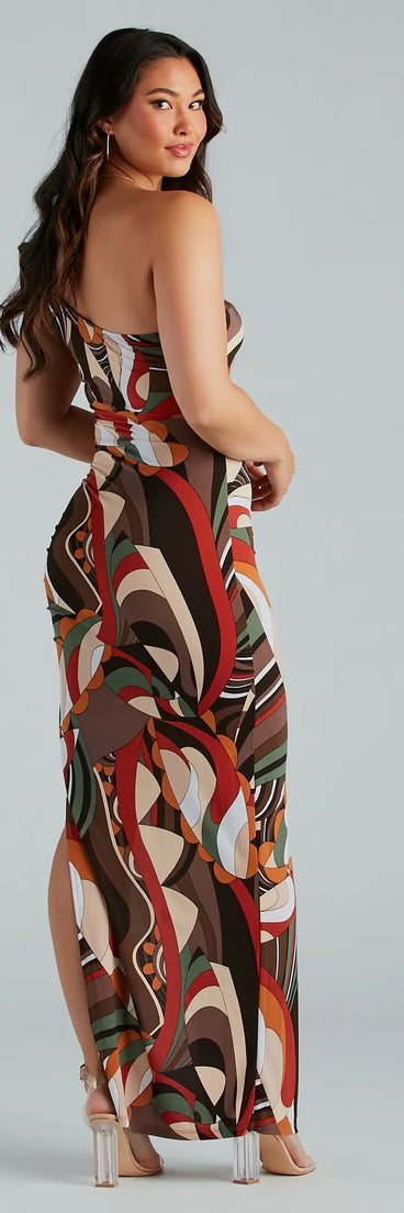 Artsy Dreamer One Shoulder Abstract Maxi Dress