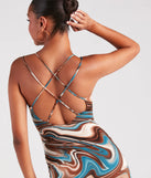 Swirls Of Attraction Strappy Marble Print Midi Dress