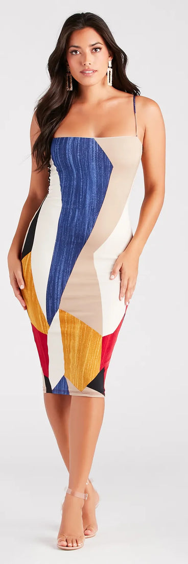 Show Up And Stun Geometric Print Midi Dress