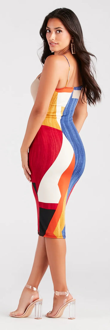 Show Up And Stun Geometric Print Midi Dress