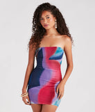Colorful Style Strapless Abstract Mini Dress