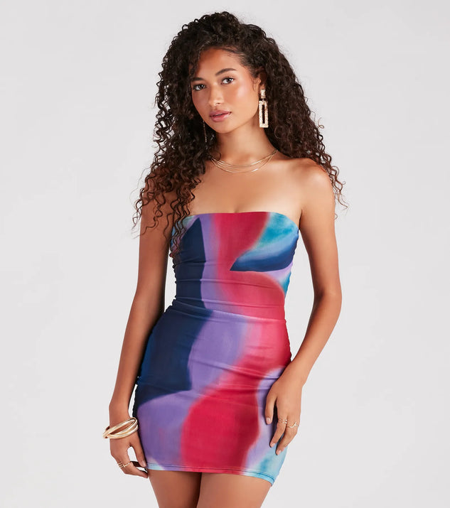 Colorful Style Strapless Abstract Mini Dress Windsor