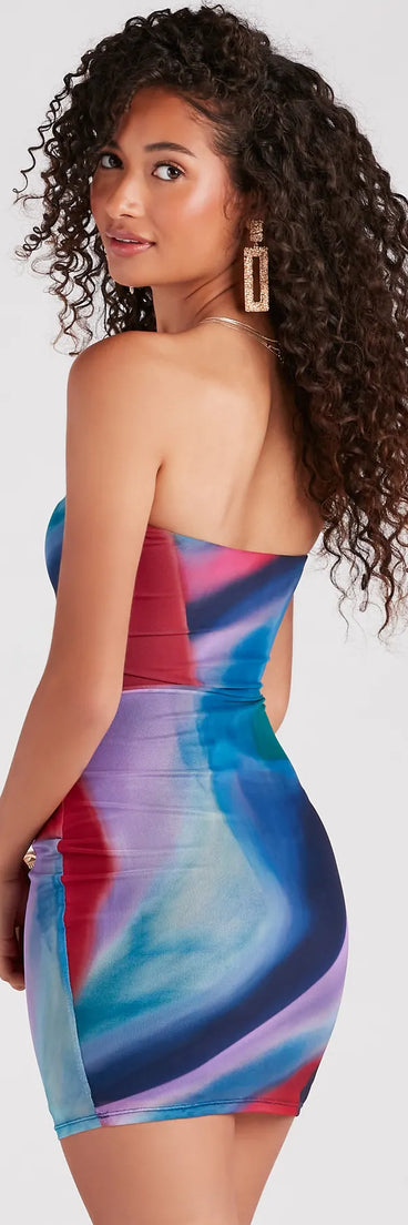 Colorful Style Strapless Abstract Mini Dress