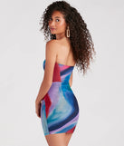 Colorful Style Strapless Abstract Mini Dress