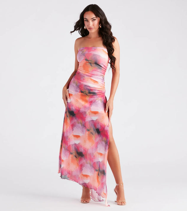 パーティードレス Mixed-Print Asymmetric Dress gzz64907_orange_xl?w=537&qlt=