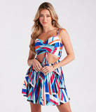 Playful Prints Satin Pleated Skater Dress