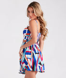Playful Prints Satin Pleated Skater Dress